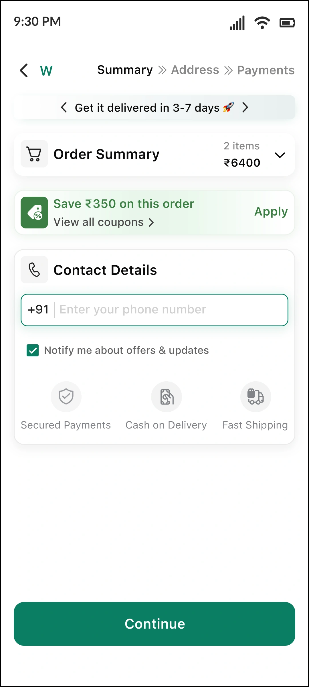 GoFastrr mobile checkout